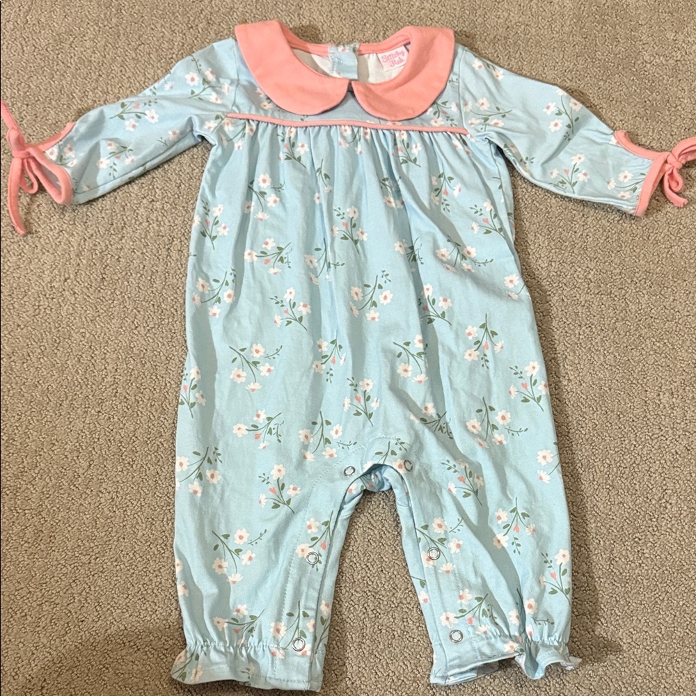 Floral Baby Romper with Pink Collar